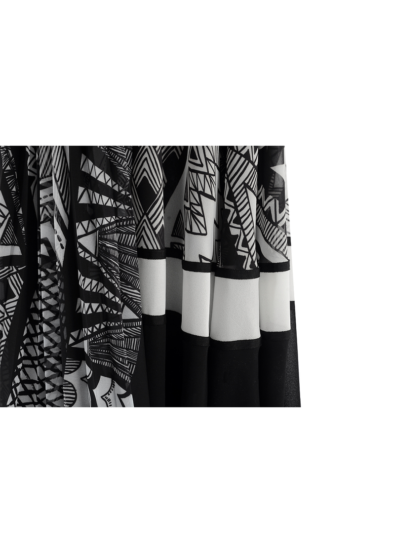 SALAZIA Black-White Wave Print Dresses
