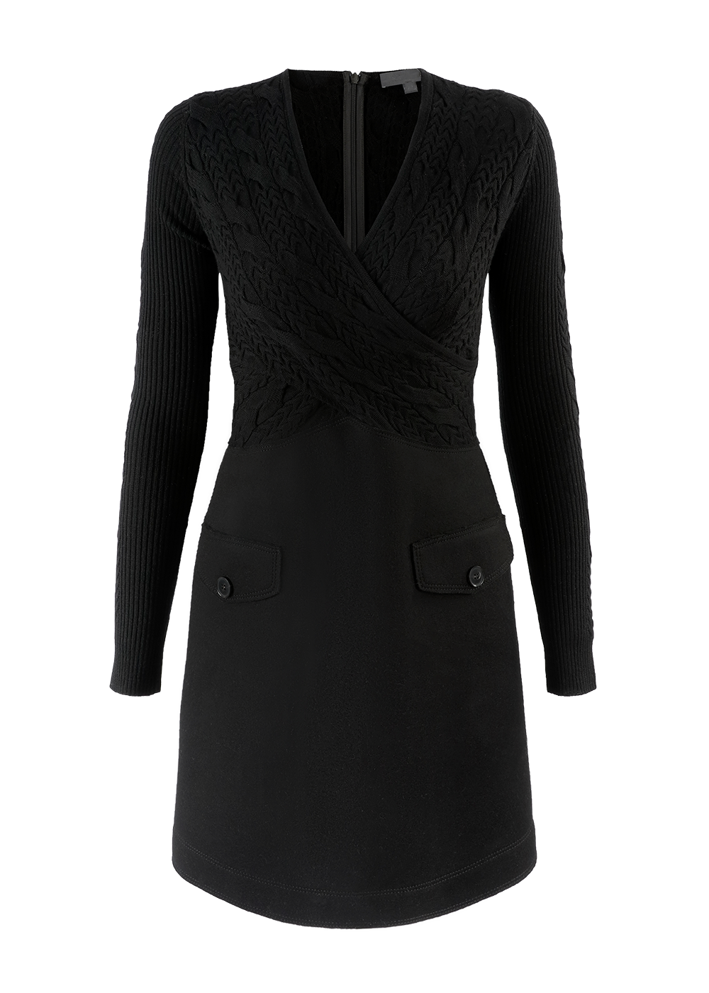 SALAZIA Black Wool Blend Long-Sleeve Dress