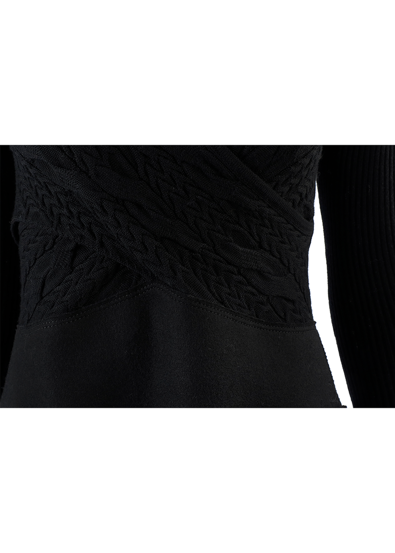 SALAZIA Black Wool Blend Long-Sleeve Dress