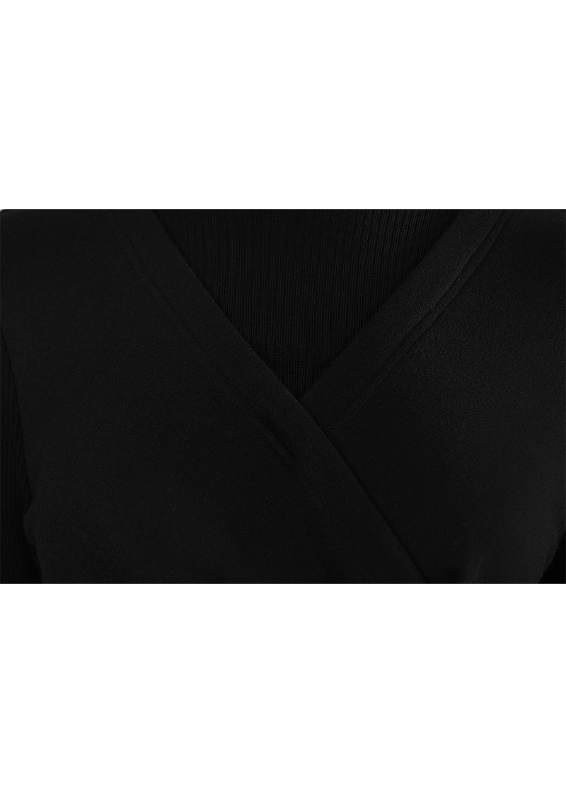 SALAZIA Black Wool Blend Short-Sleeve Dresses