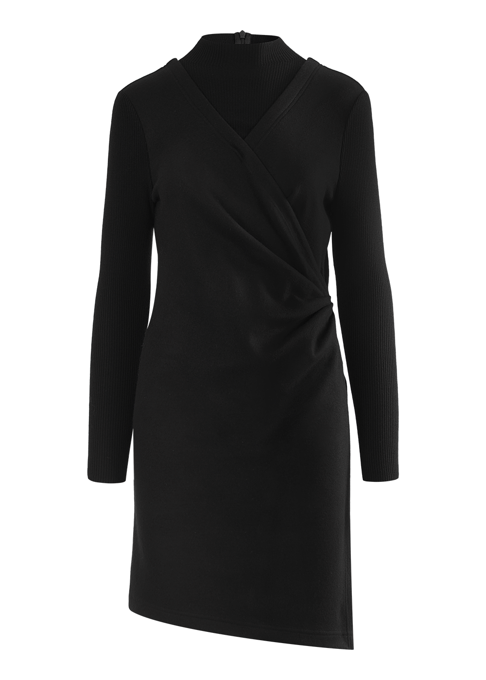 SALAZIA Black Wool Blend Short-Sleeve Dresses