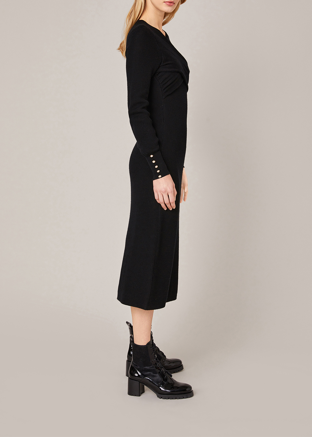 SALAZIA Black Wool Knit Long-Sleeve Dresses