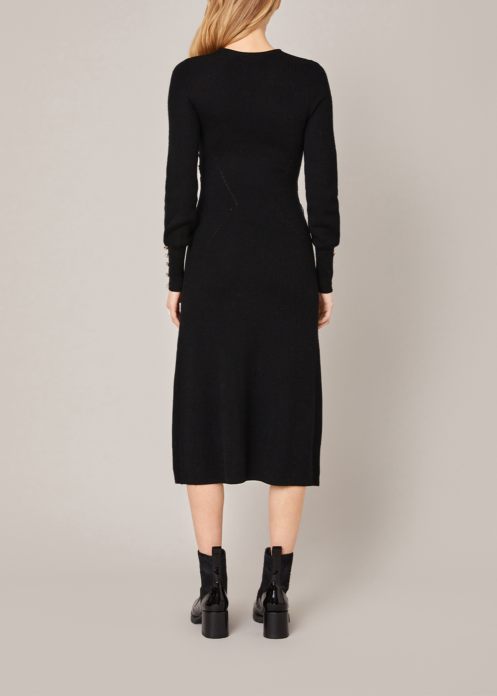 SALAZIA Black Wool Knit Long-Sleeve Dresses