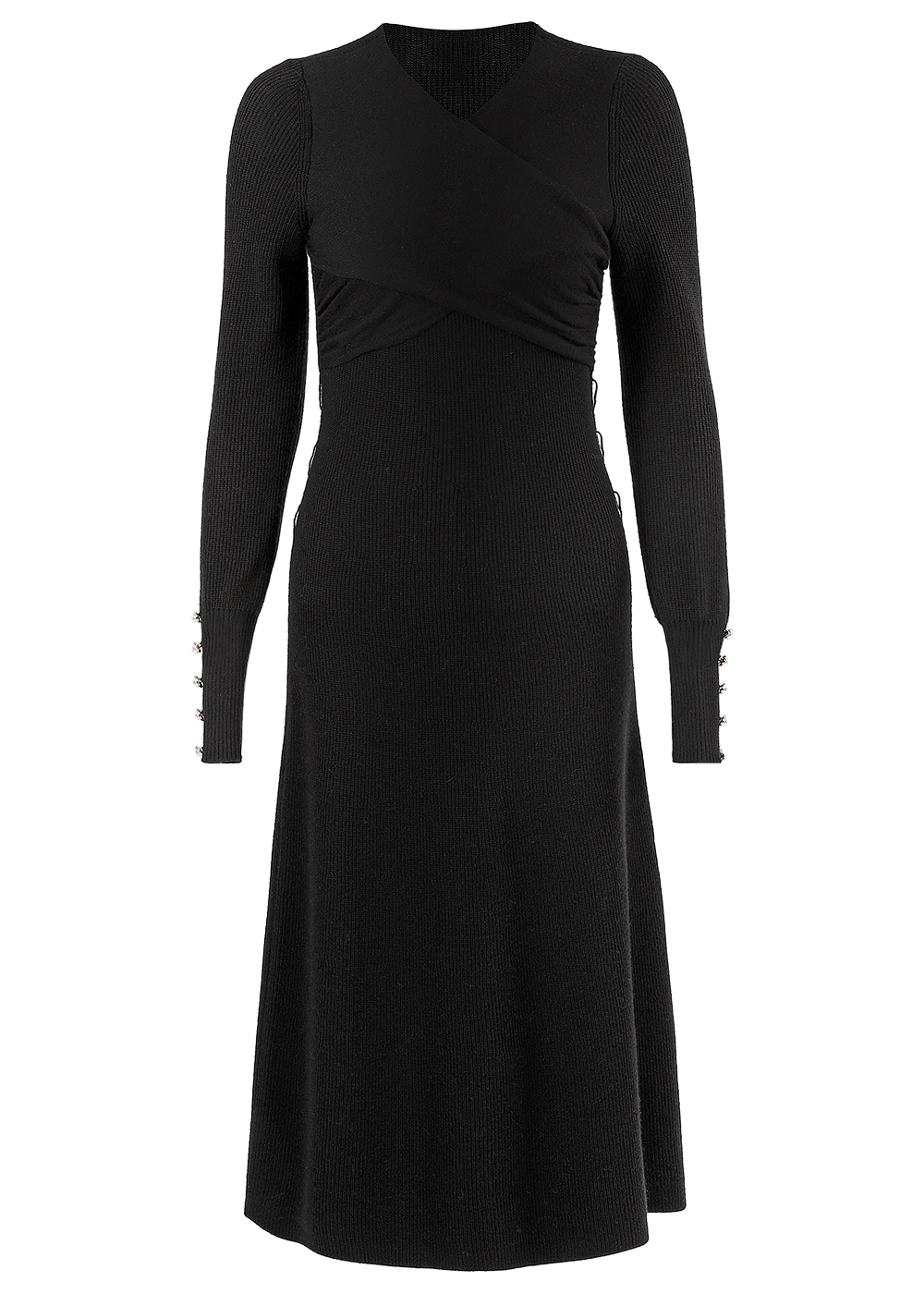 SALAZIA Black Wool Knit Long-Sleeve Dresses