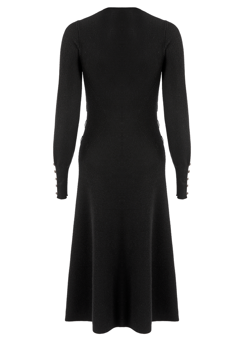 SALAZIA Black Wool Knit Long-Sleeve Dresses