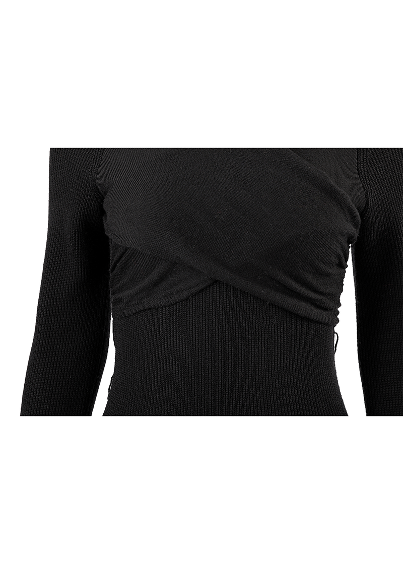 SALAZIA Black Wool Knit Long-Sleeve Dresses
