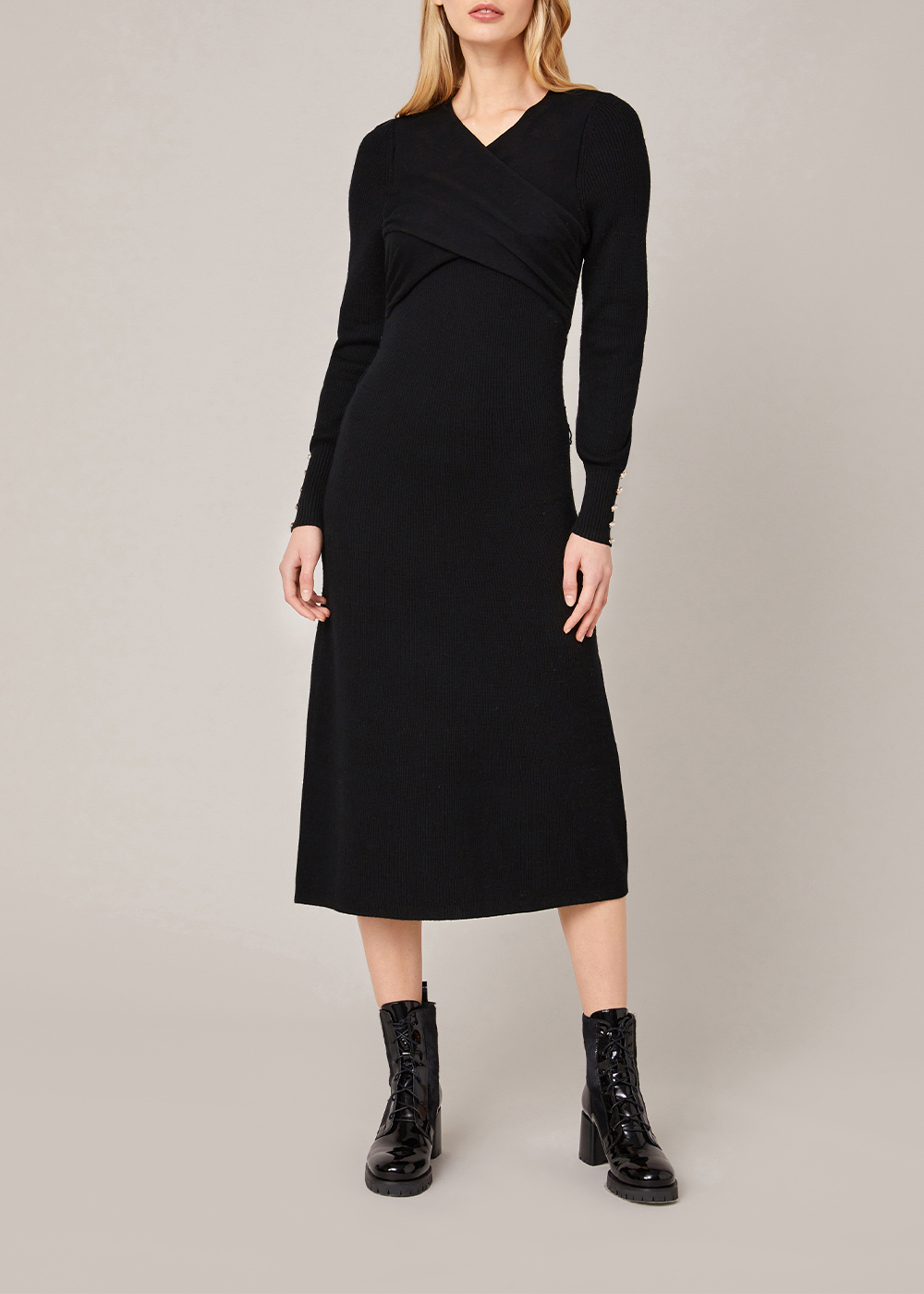 SALAZIA Black Wool Knit Long-Sleeve Dresses