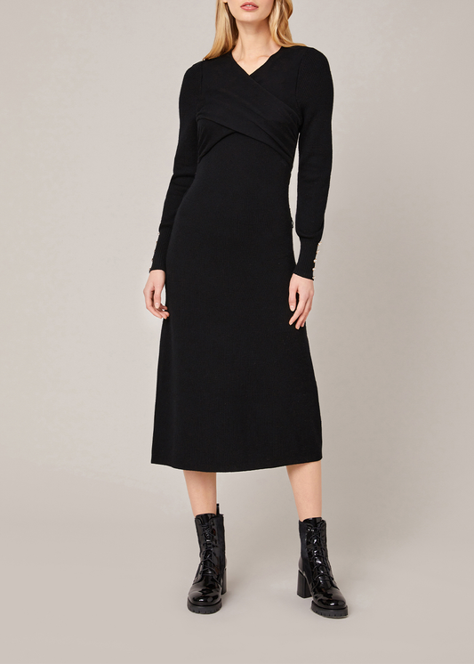 SALAZIA Black Wool Knit Long-Sleeve Dresses