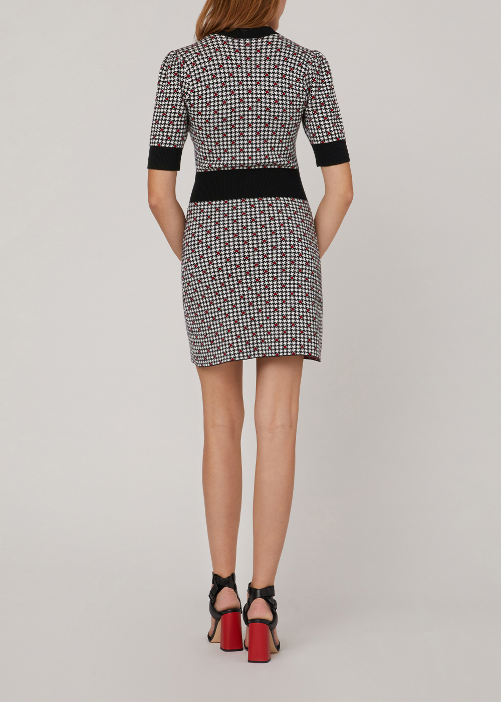 SALAZIA Black-Gray-Red Polka Dot Dresses