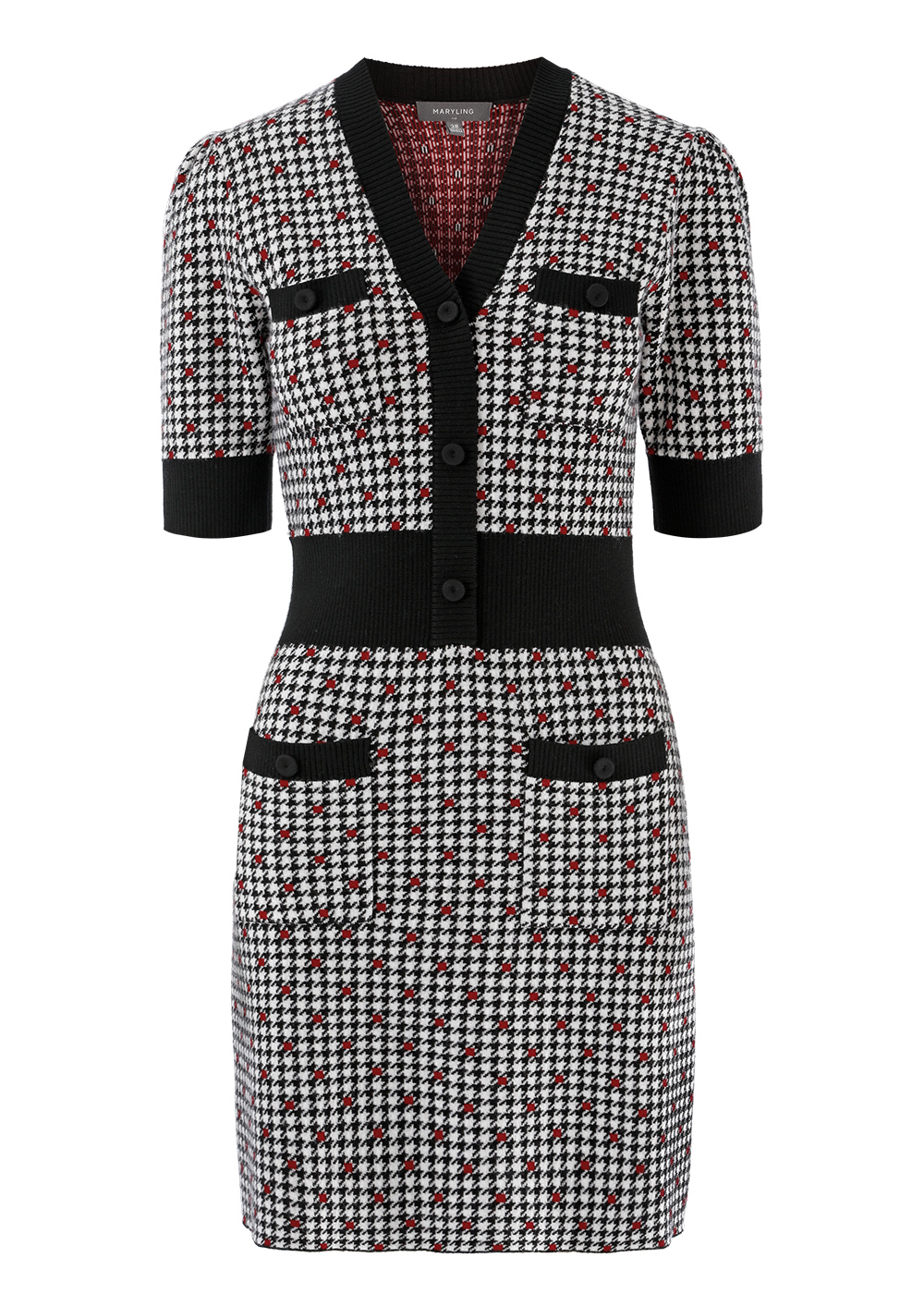SALAZIA Black-Gray-Red Polka Dot Dresses