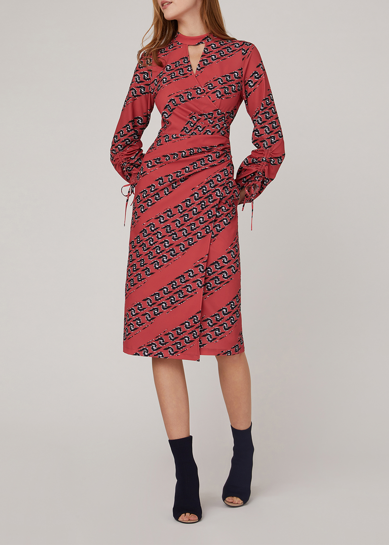 SALAZIA Red-Black Chain Floral Stretch Dresses