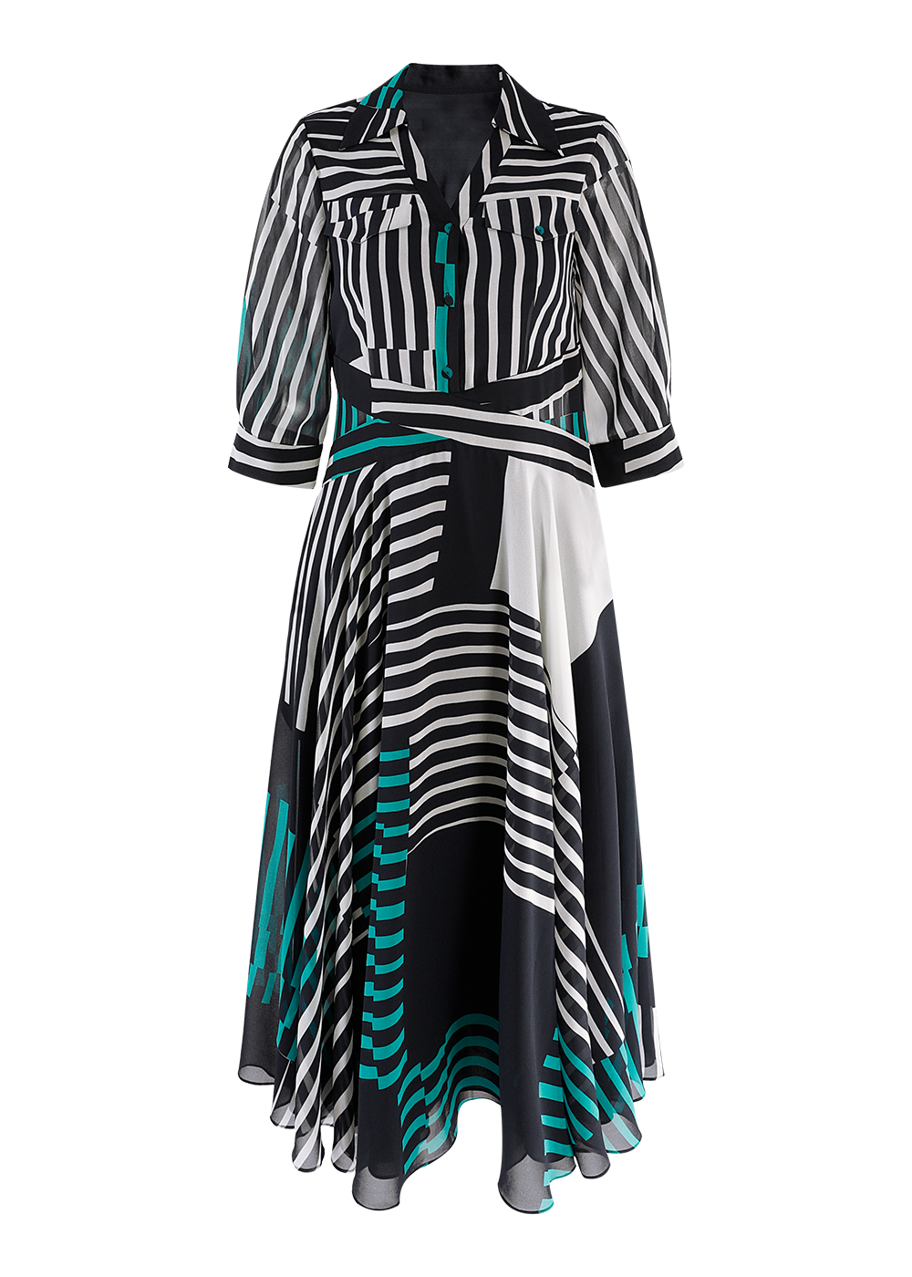 SALAZIA Blue-White-Green Stripe Dresses