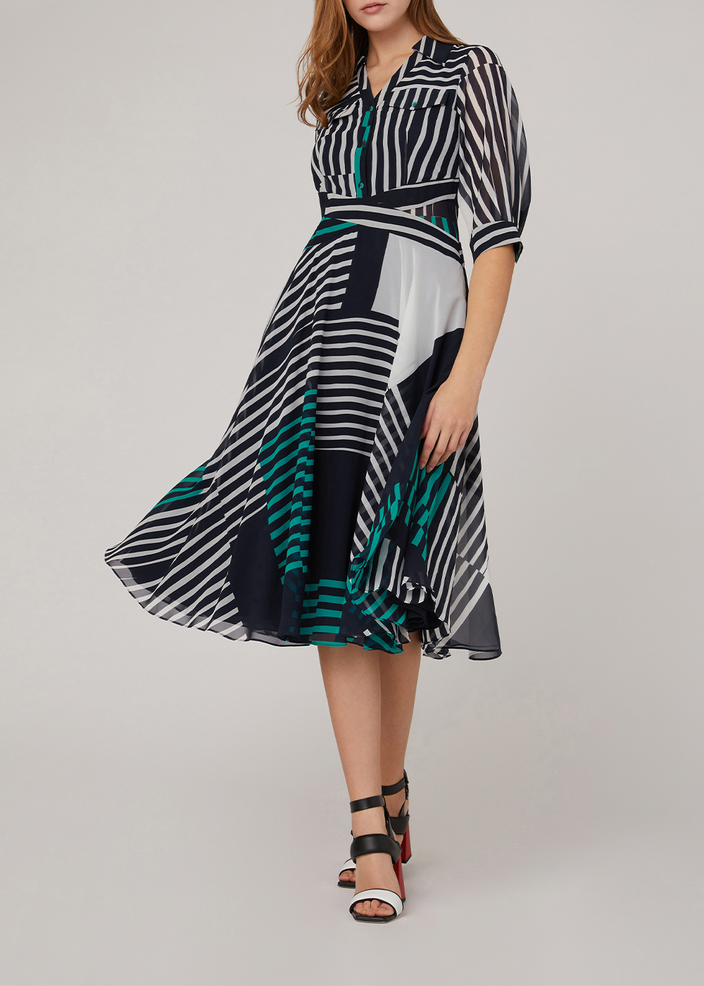 SALAZIA Blue-White-Green Stripe Dresses