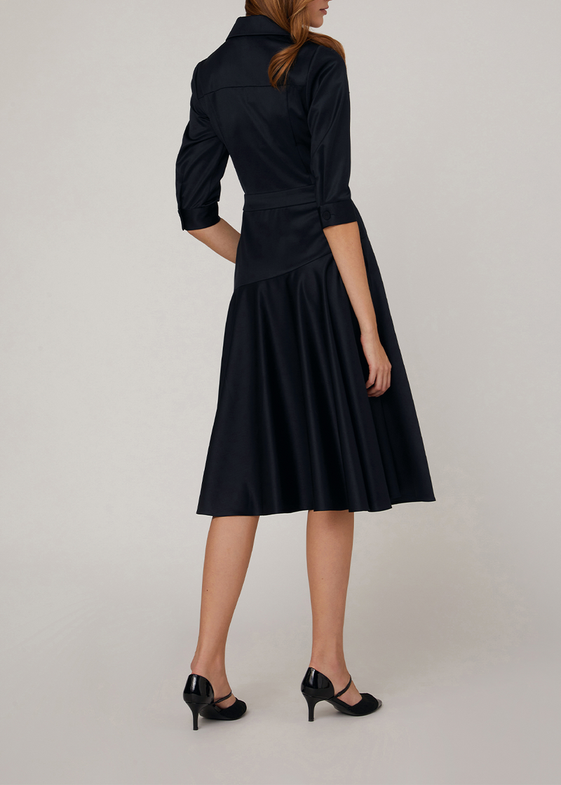 SALAZIA Deep Blue Wool Blend Long-Sleeve Dresses