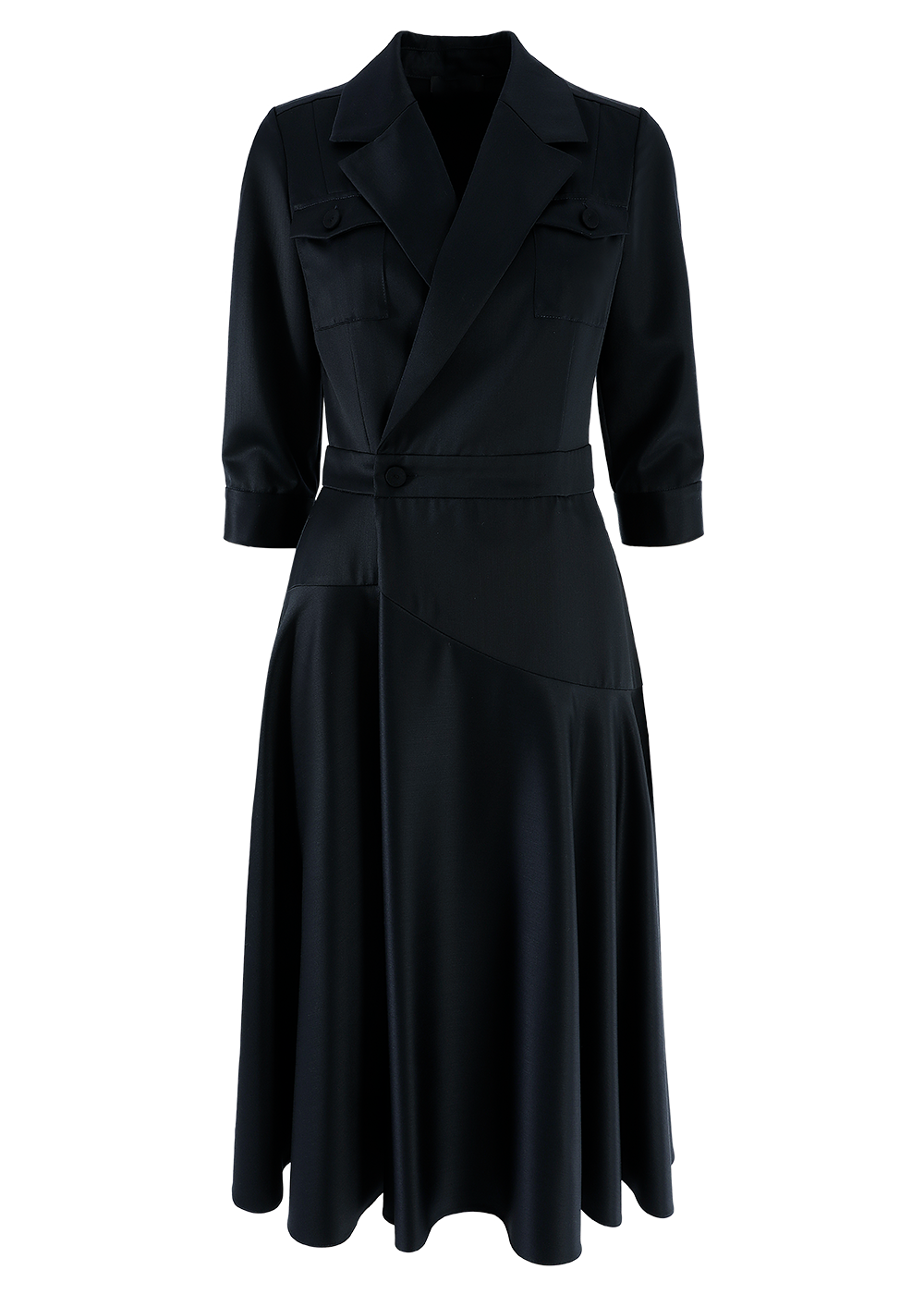 SALAZIA Deep Blue Wool Blend Long-Sleeve Dresses