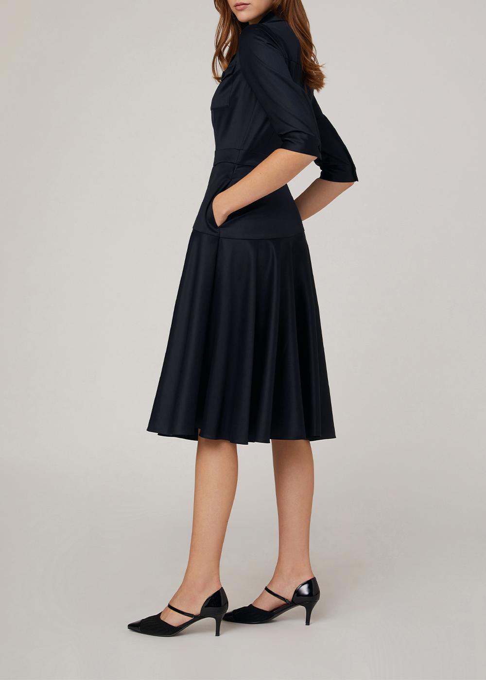 SALAZIA Deep Blue Wool Blend Long-Sleeve Dresses