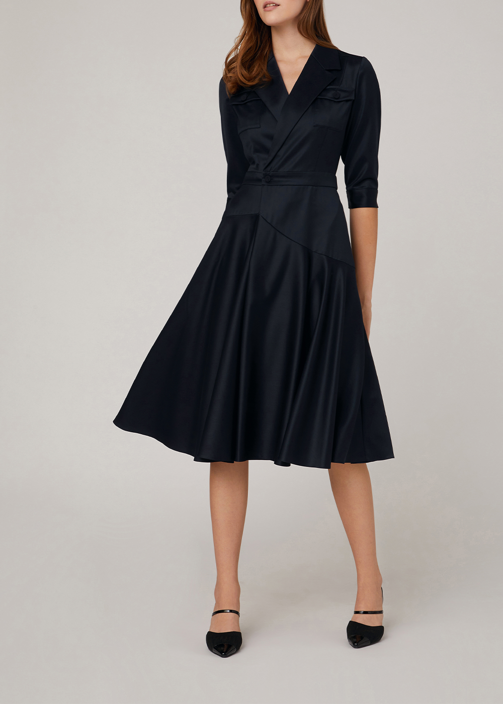 SALAZIA Deep Blue Wool Blend Long-Sleeve Dresses