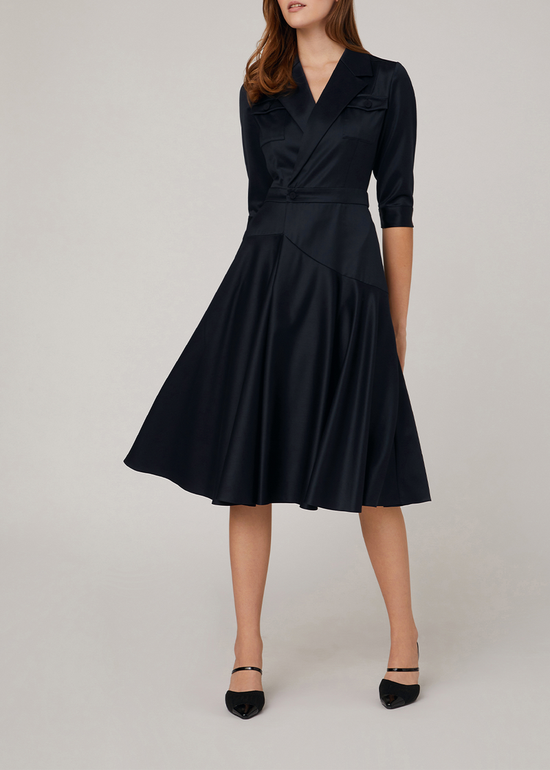 SALAZIA Deep Blue Wool Blend Long-Sleeve Dresses