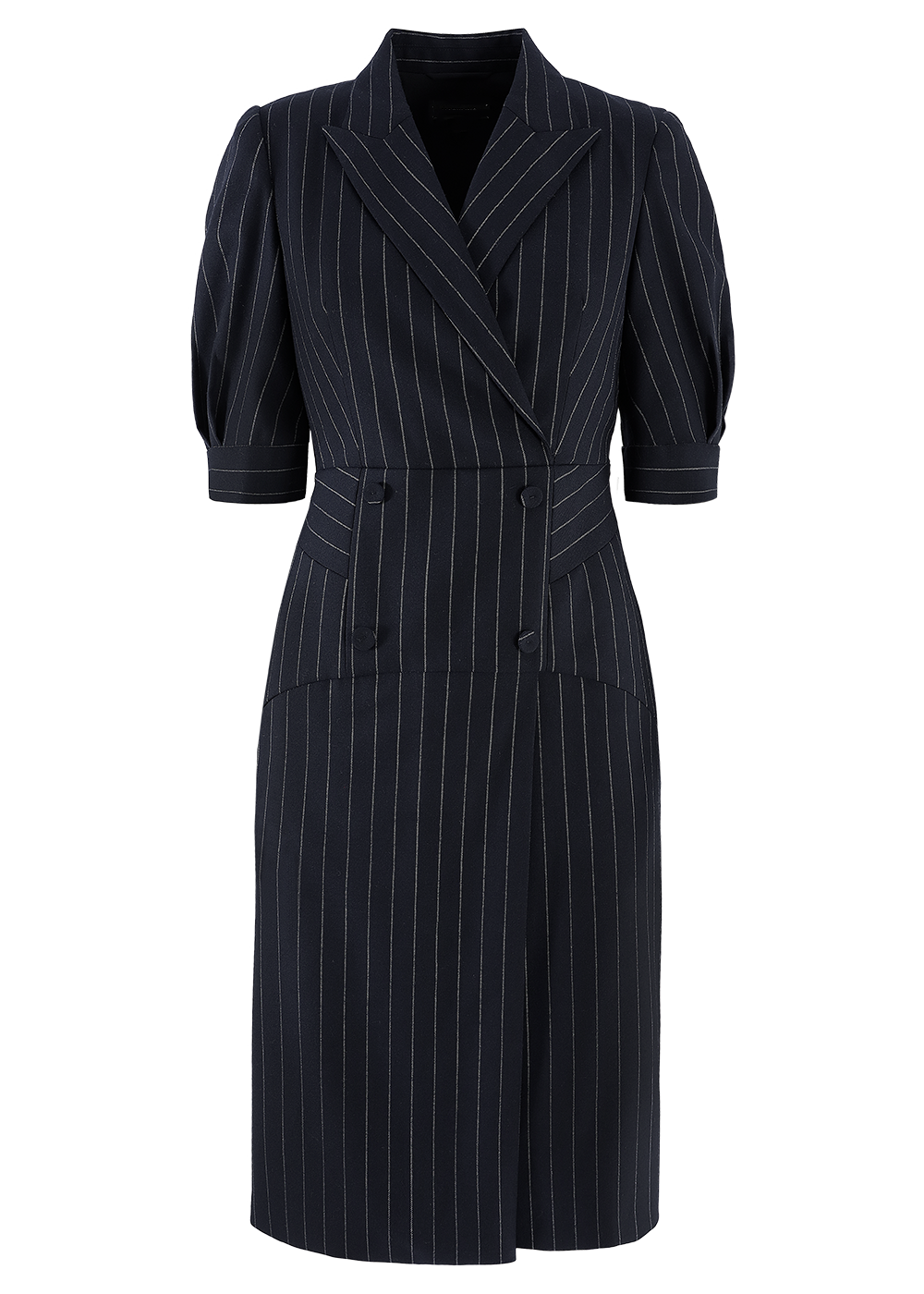 SALAZIA Blue-White Stripe Wool Blend Dresses