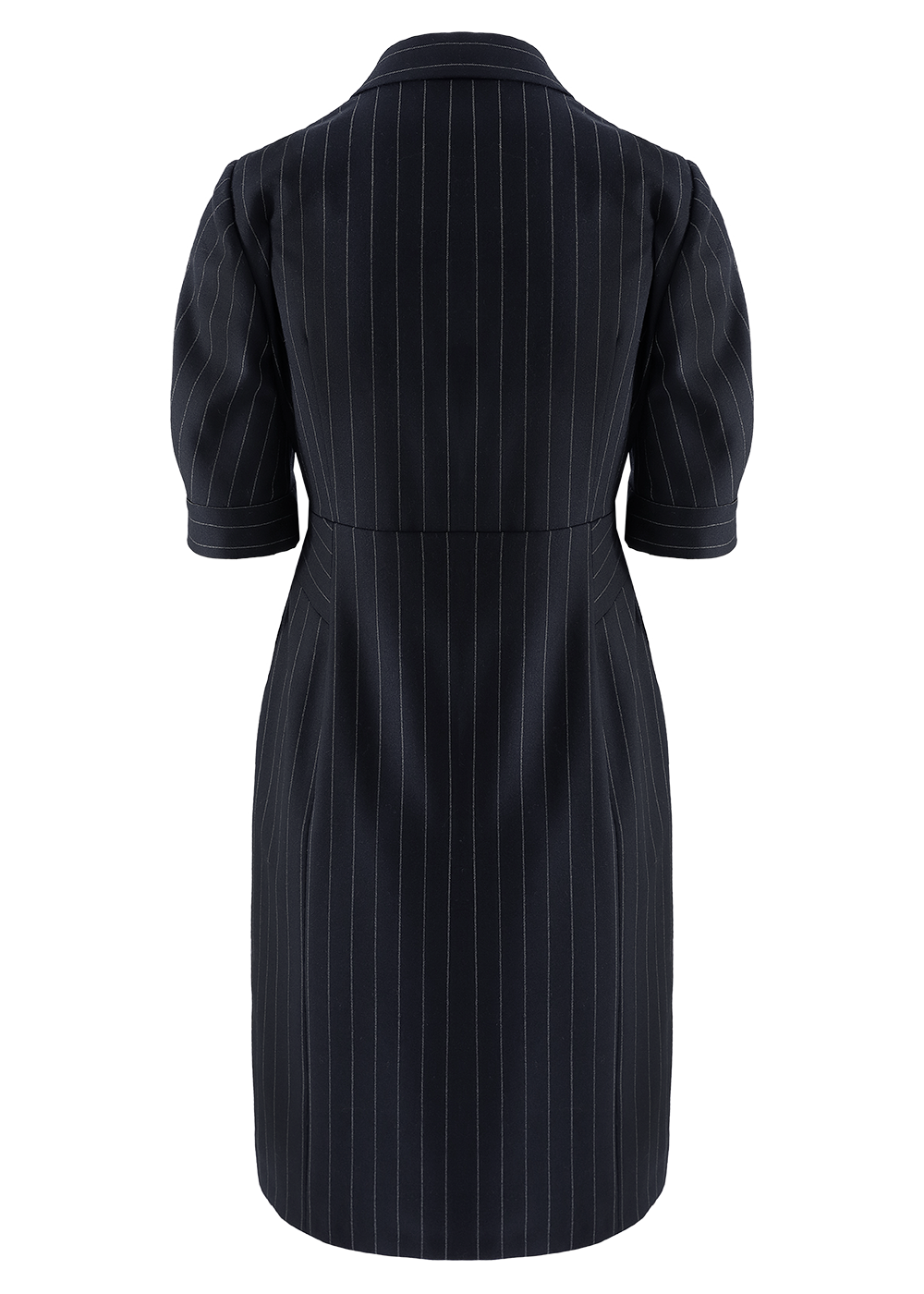 SALAZIA Blue-White Stripe Wool Blend Dresses