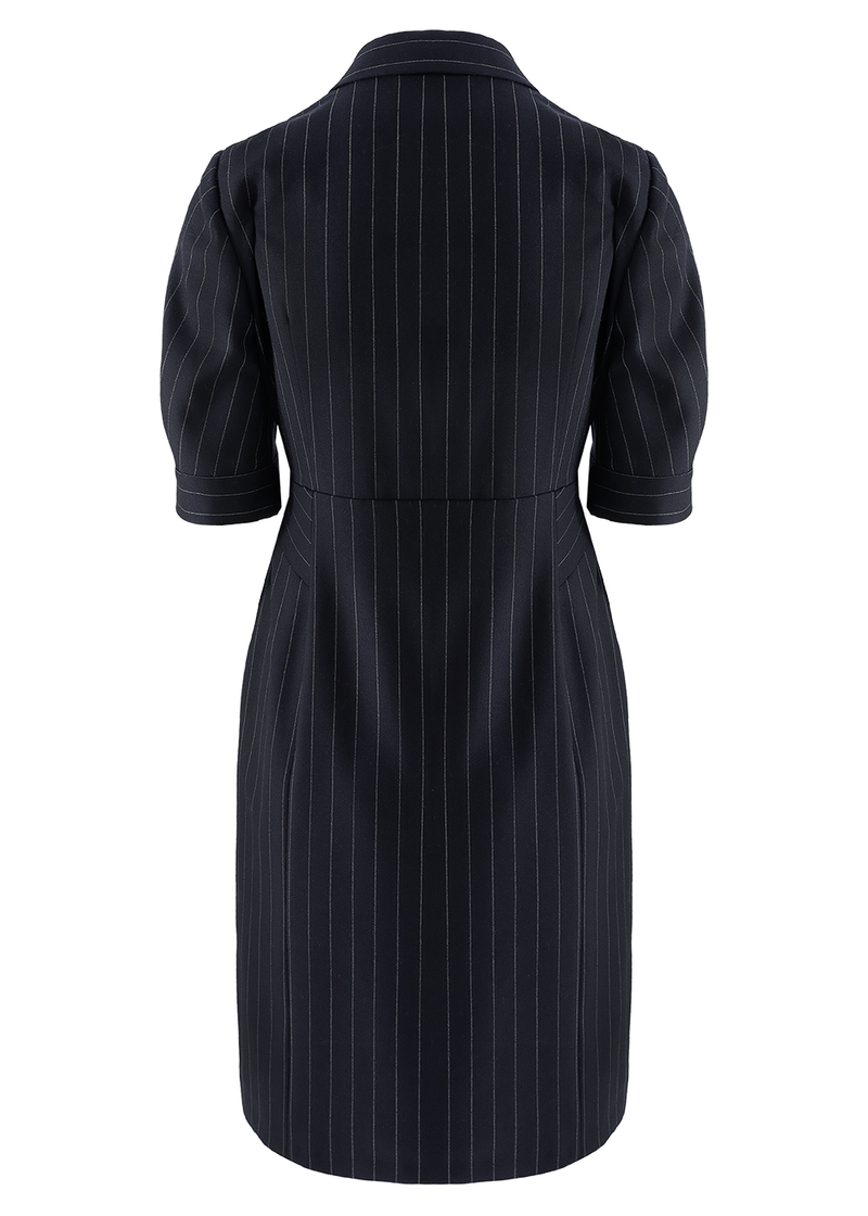 SALAZIA Blue-White Stripe Wool Blend Dresses
