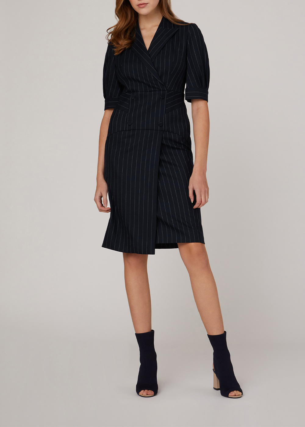 SALAZIA Blue-White Stripe Wool Blend Dresses