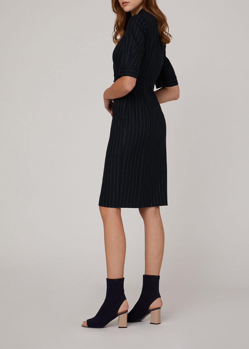 SALAZIA Blue-White Stripe Wool Blend Dresses