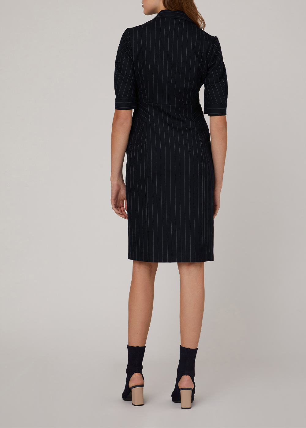 SALAZIA Blue-White Stripe Wool Blend Dresses