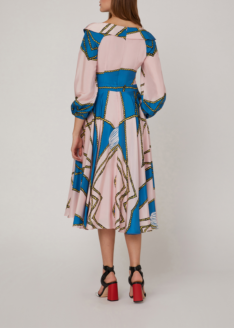 SALAZIA Pink-Blue Nautical Silk Dresses