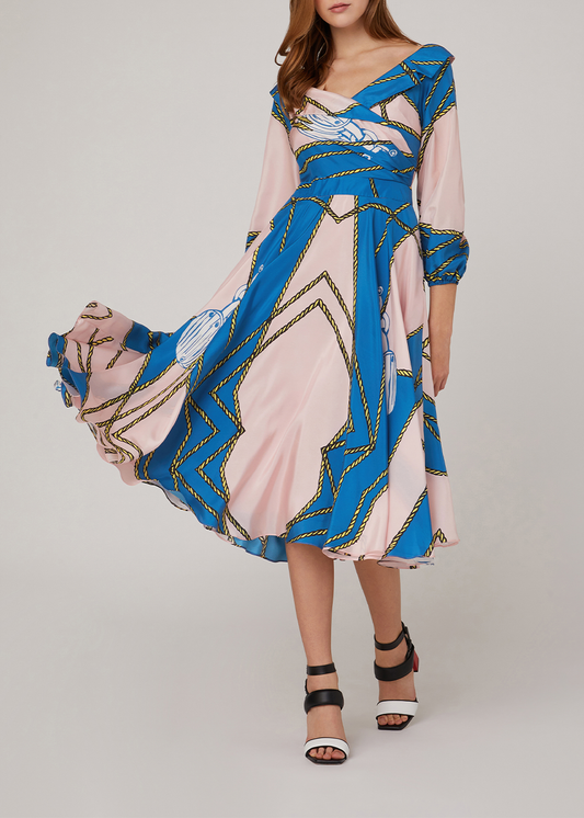 SALAZIA Pink-Blue Nautical Silk Dresses