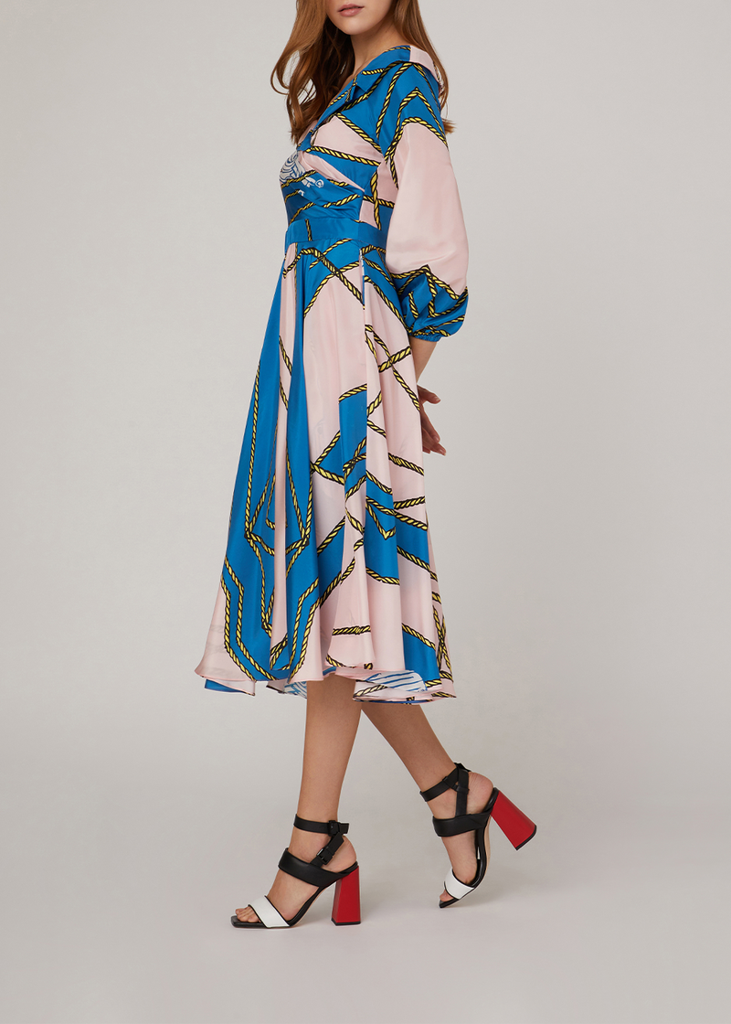 SALAZIA Pink-Blue Nautical Silk Dresses