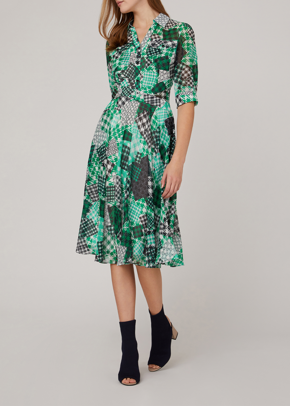 SALAZIA Green Gingham Patchwork Dresses