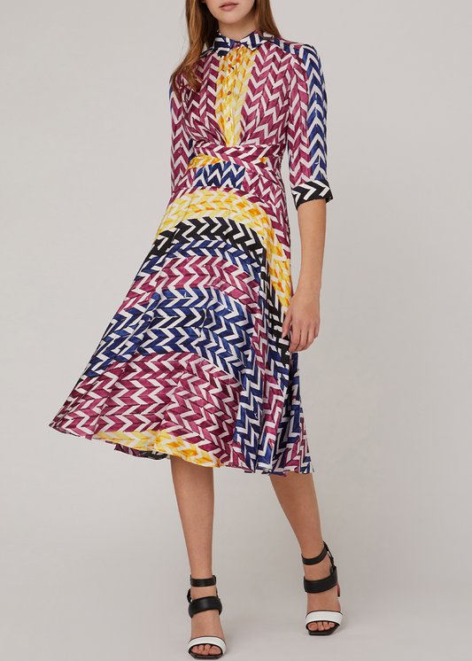 SALAZIA Colorful Woven Ribbon Stripe Silk Dresses
