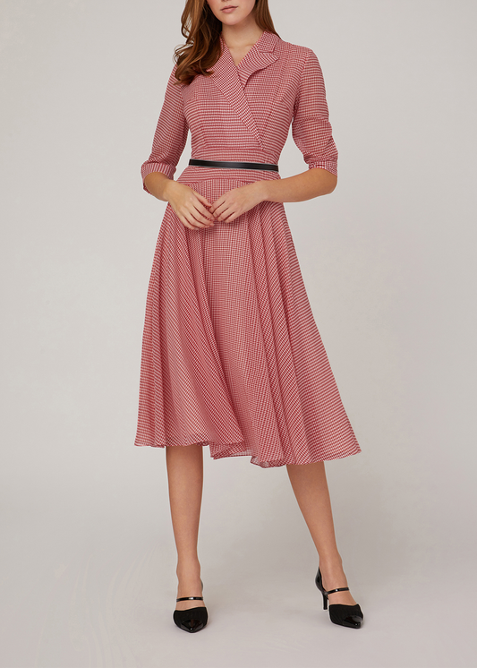 SALAZIA Red-White Houndstooth Fit-and-Flare Dresses