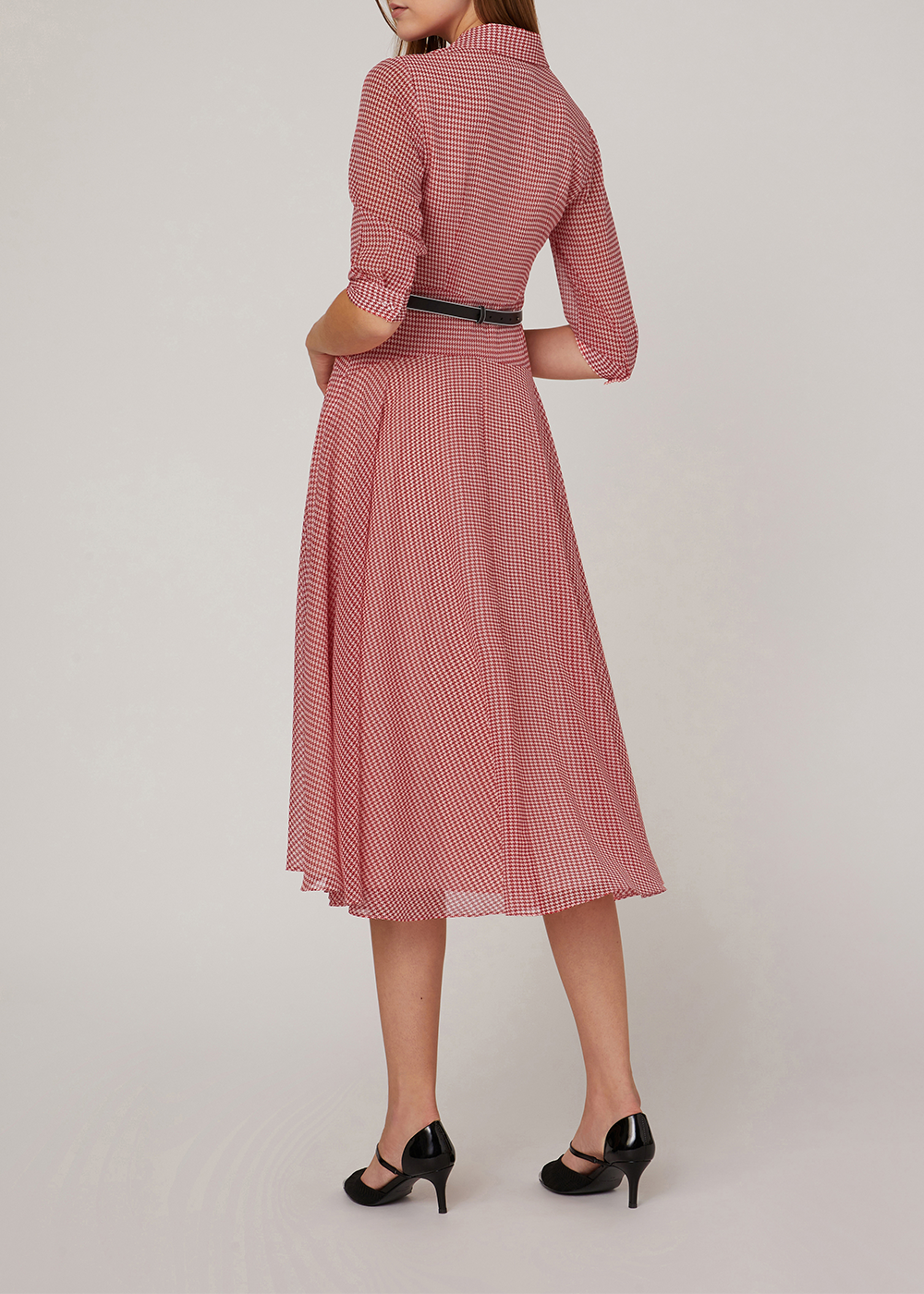 SALAZIA Red-White Houndstooth Fit-and-Flare Dresses