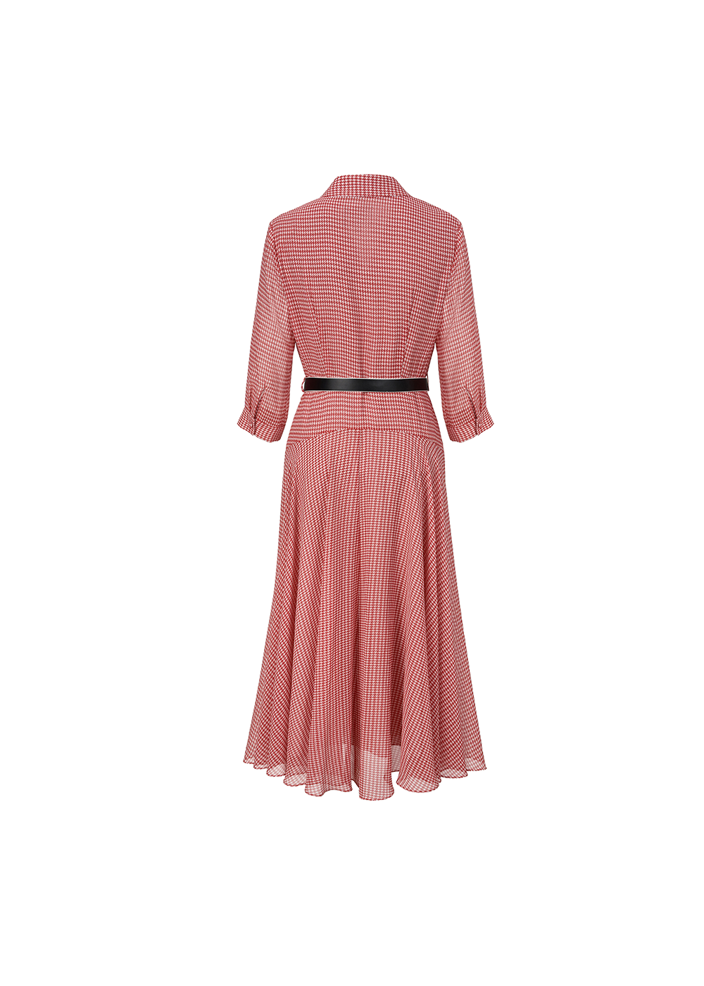 SALAZIA Red-White Houndstooth Fit-and-Flare Dresses