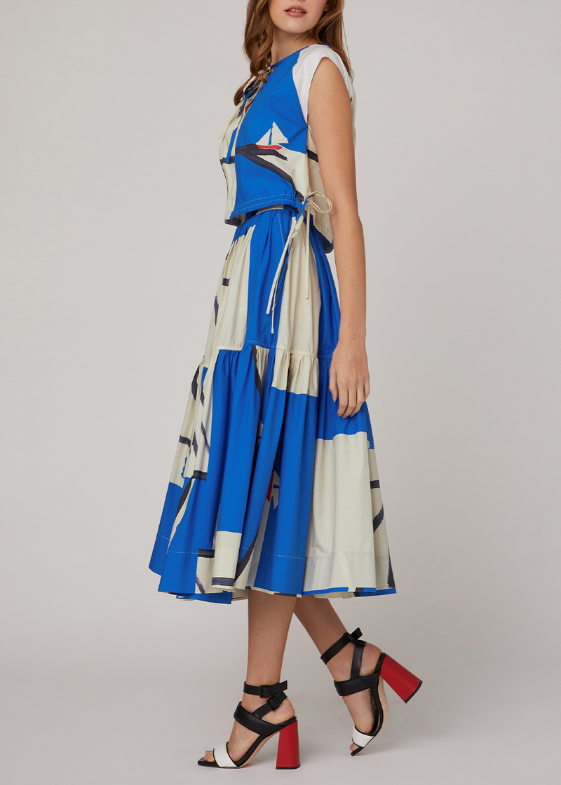 SALAZIA Blue Sailing Boat Print Blouses