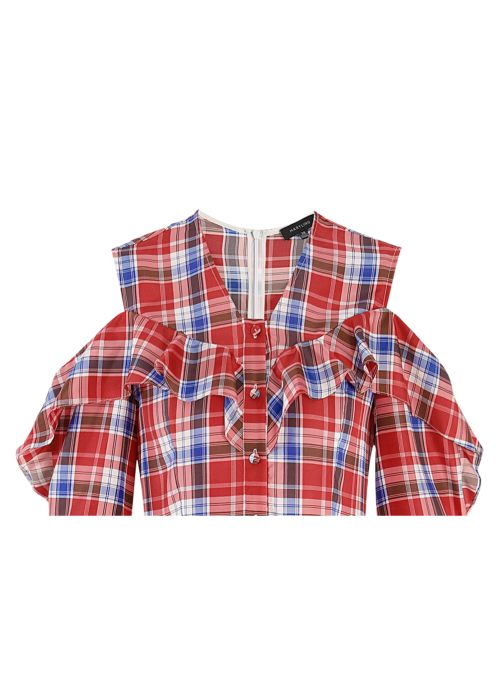 SALAZIA Red-White-Blue Plaid Silk Dresses