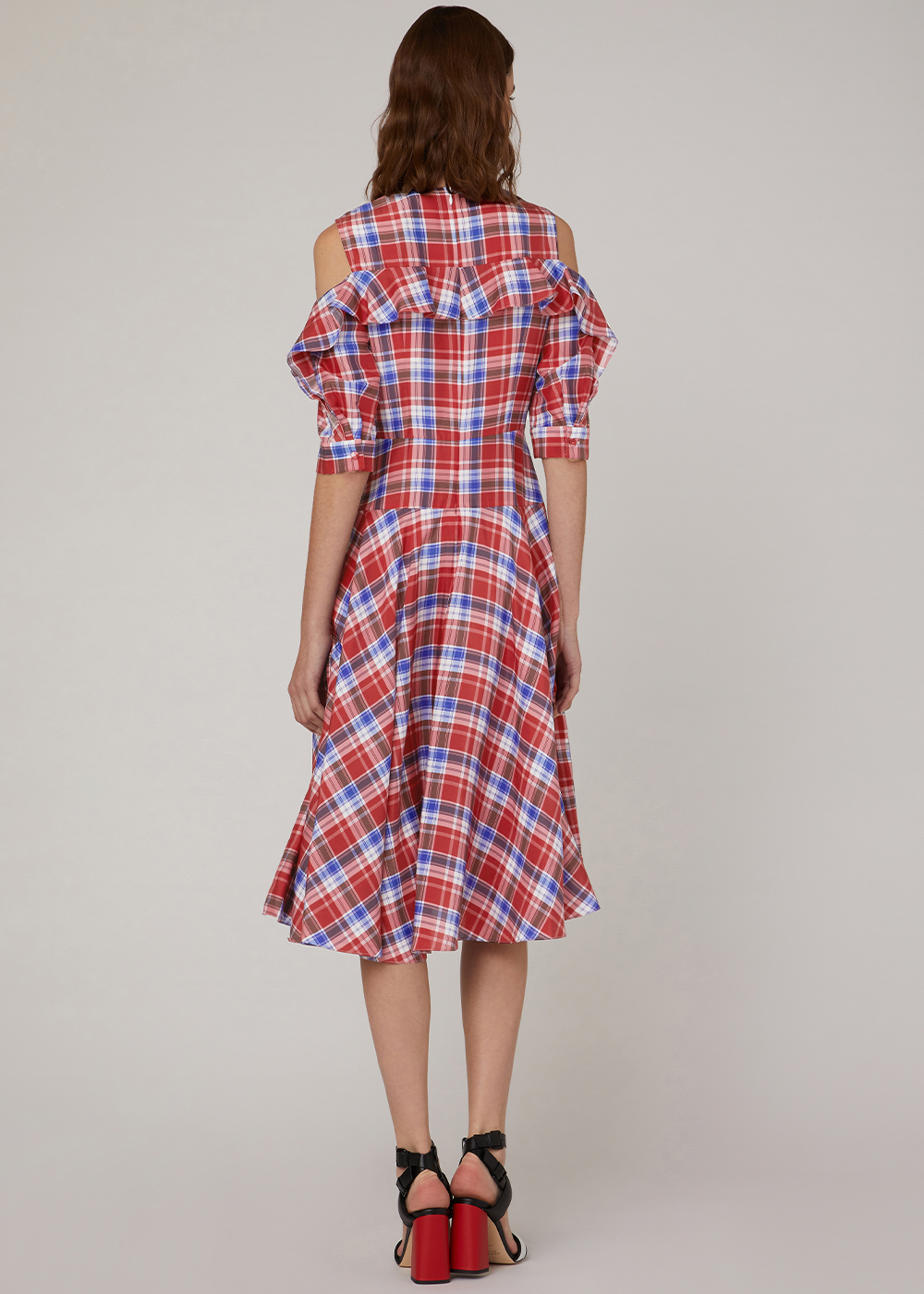SALAZIA Red-White-Blue Plaid Silk Dresses