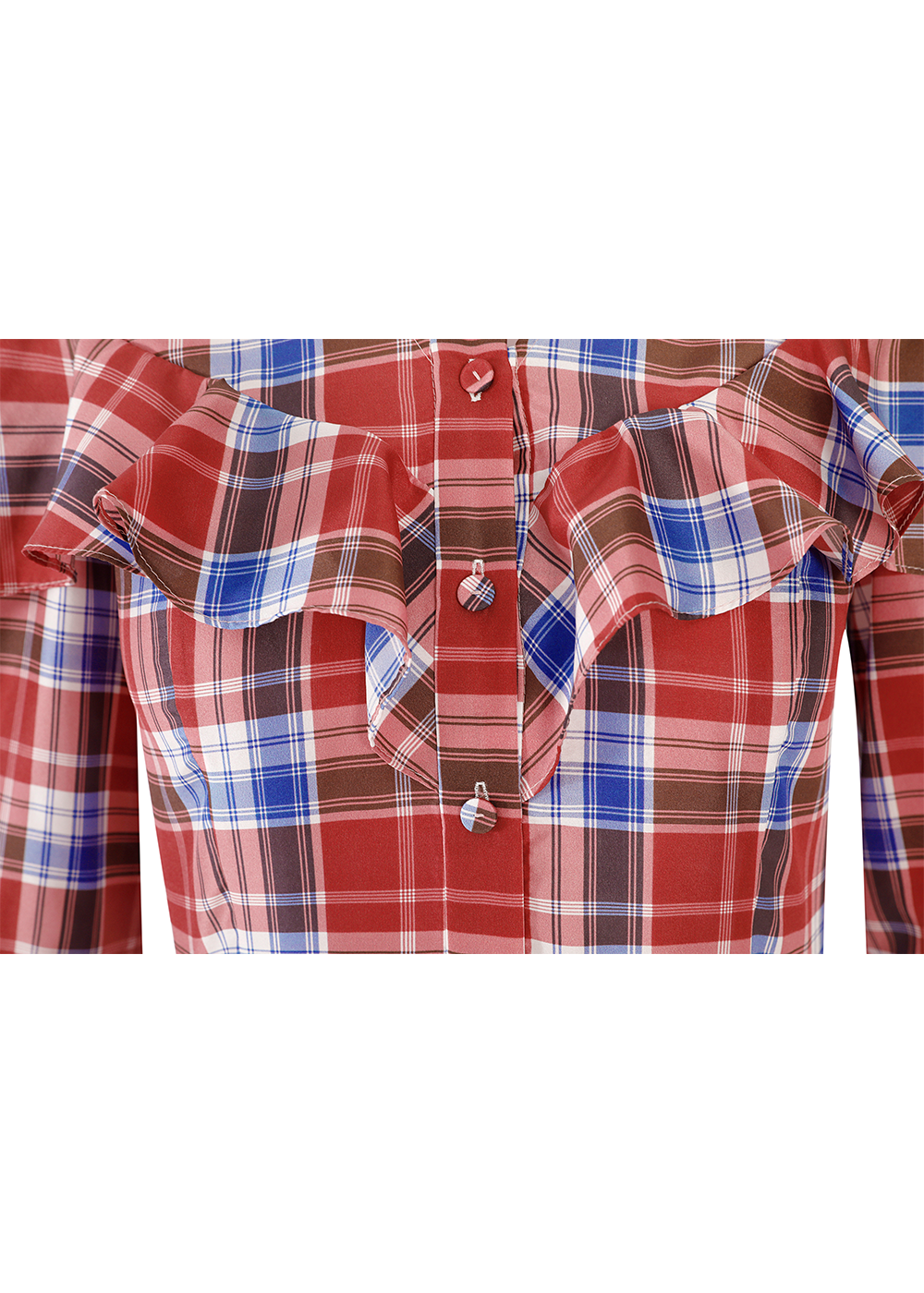 SALAZIA Red-White-Blue Plaid Silk Dresses