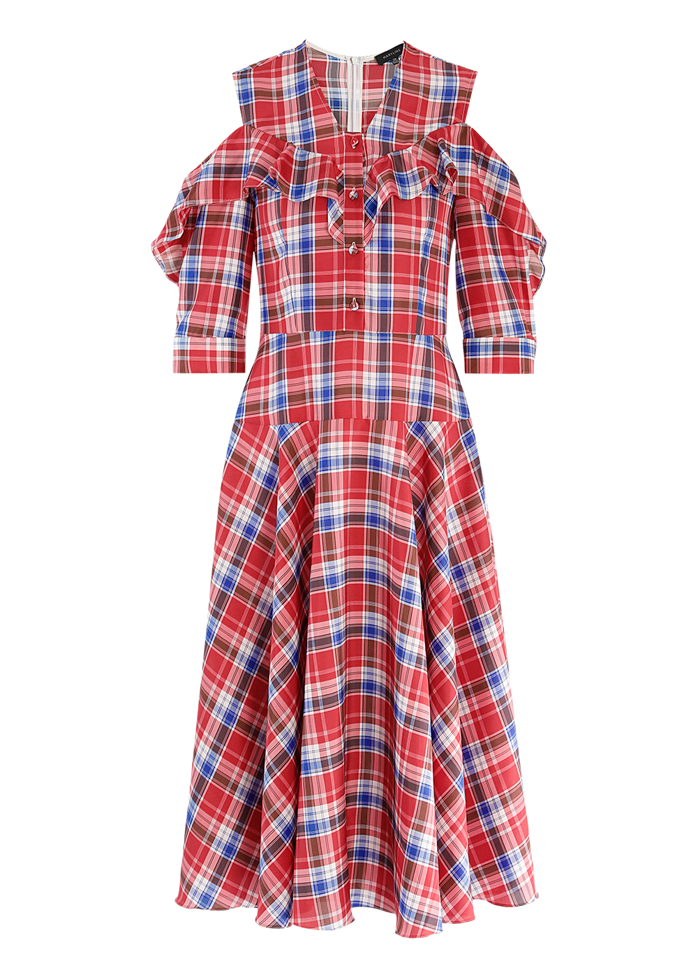 SALAZIA Red-White-Blue Plaid Silk Dresses