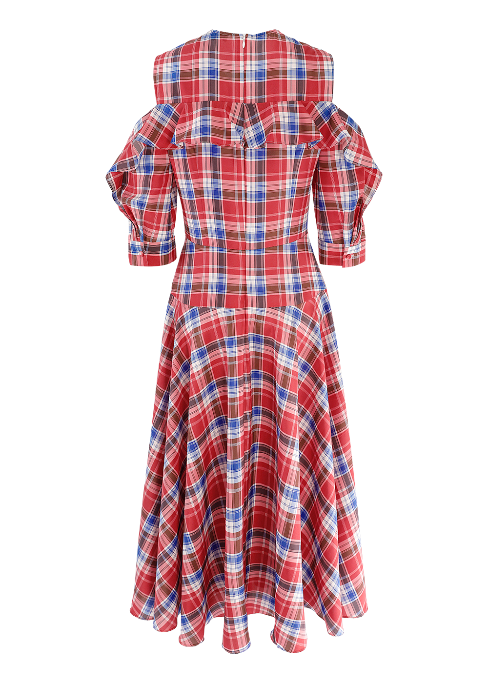 SALAZIA Red-White-Blue Plaid Silk Dresses
