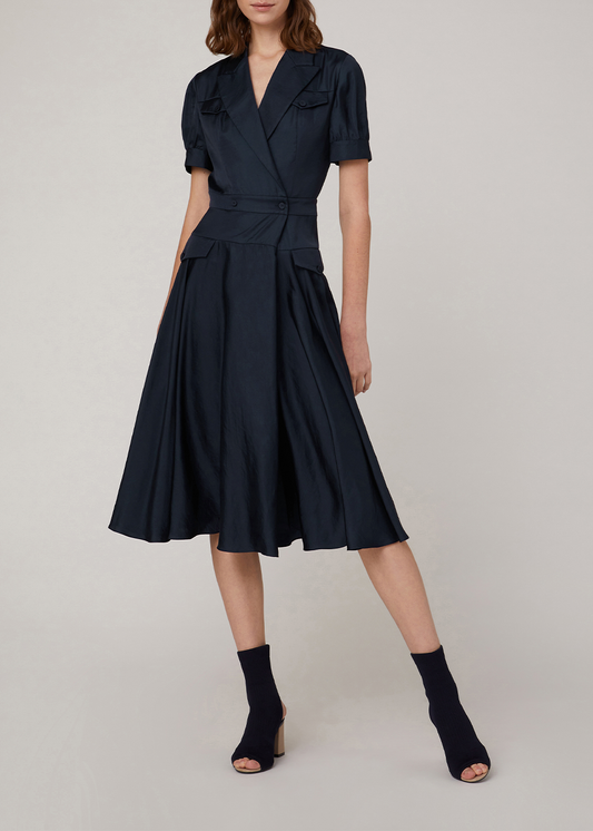 SALAZIA Deep Blue Polyester Short-Sleeve Dresses