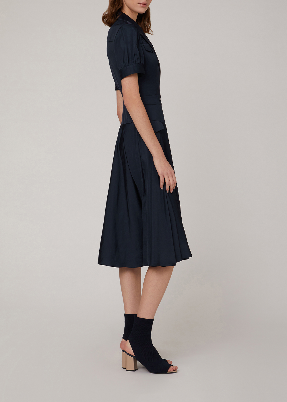SALAZIA Deep Blue Polyester Short-Sleeve Dresses