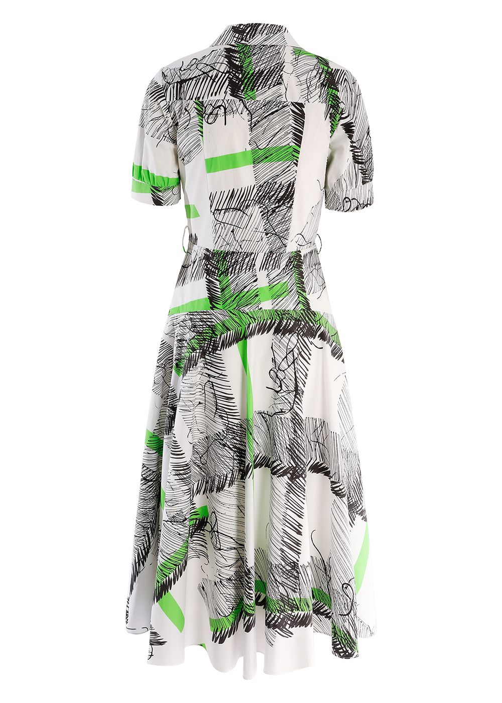SALAZIA Black-Green Line Art Cotton Dresses
