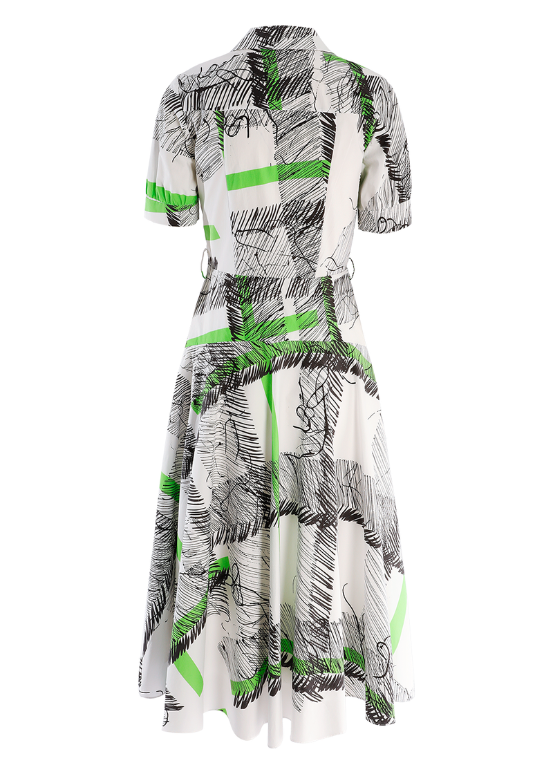 SALAZIA Black-Green Line Art Cotton Dresses