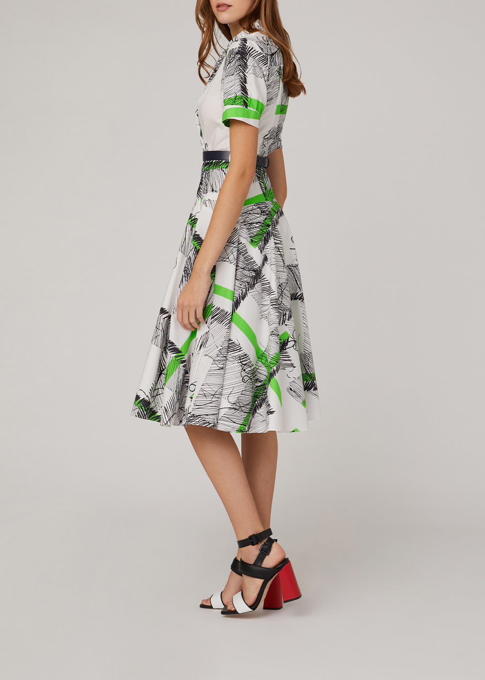 SALAZIA Black-Green Line Art Cotton Dresses