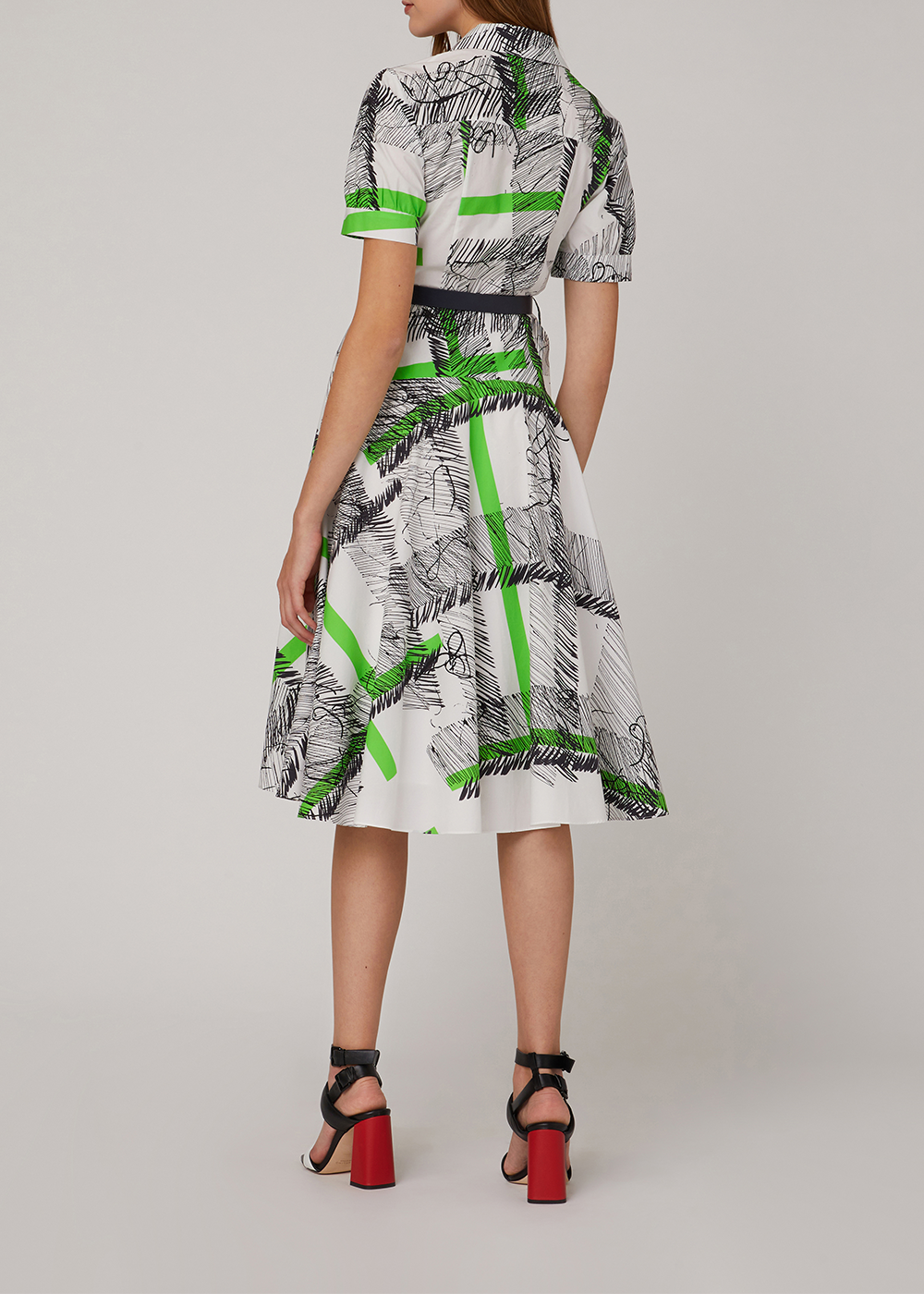 SALAZIA Black-Green Line Art Cotton Dresses