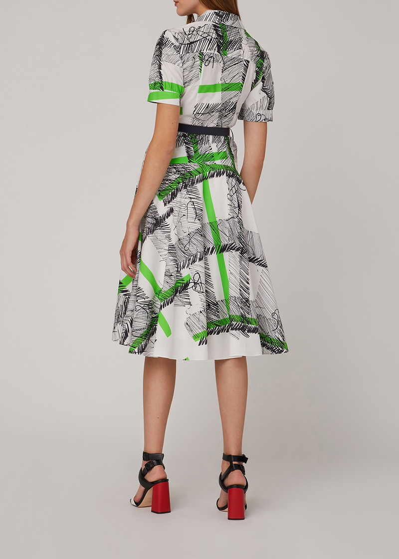 SALAZIA Black-Green Line Art Cotton Dresses