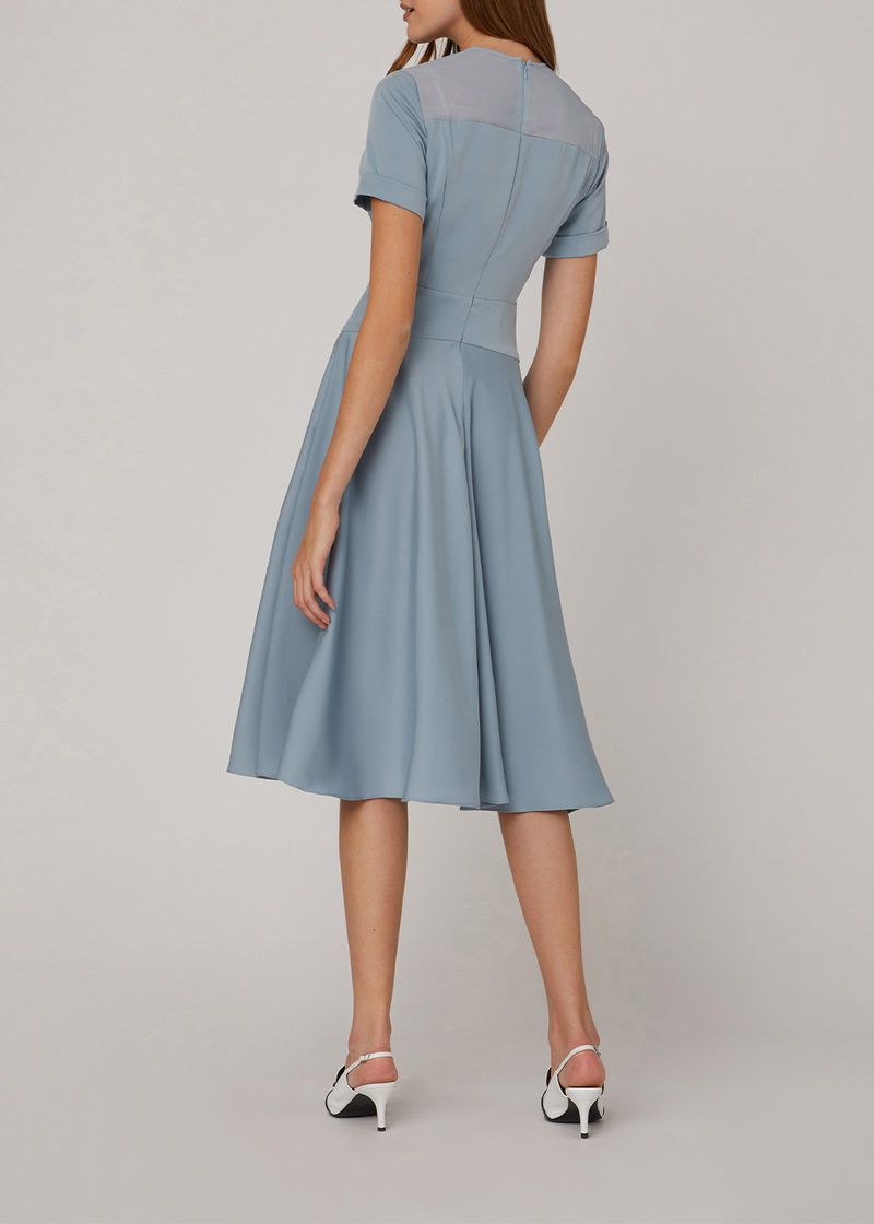SALAZIA Misty Blue Silk-Trim Dresses